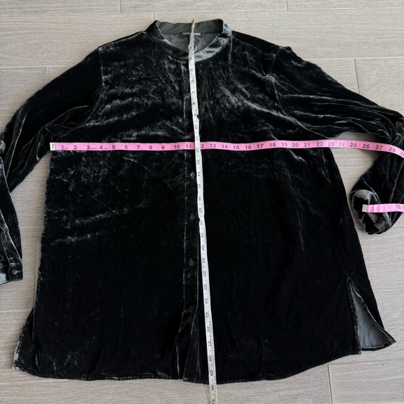 NWT Eileen Fisher Mandarin Collar Long Shirt Silk Ivy Crushed Velvet PL Petite L - Picture 15 of 16